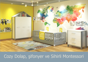 Cozy Dolap, şifonyer ve Sihirli Montessori (Gri)